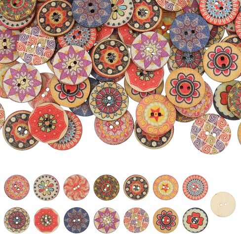300 pcs أزرار خشبية ملونة مختلطة ، مع حالة 0.78 بوصة قديمة الزهرة أزرار خشبية مع 2 ثقوب لوحة زهرة الجولة الطبيعية زر الرجع in Kuwait