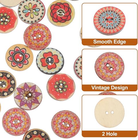 300 pcs أزرار خشبية ملونة مختلطة ، مع حالة 0.78 بوصة قديمة الزهرة أزرار خشبية مع 2 ثقوب لوحة زهرة الجولة الطبيعية زر الرجع in Kuwait