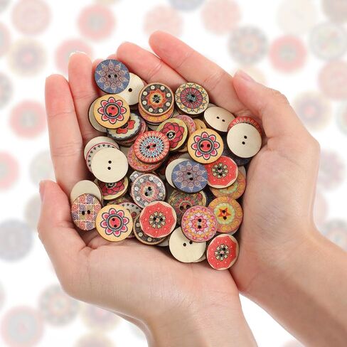 300 pcs أزرار خشبية ملونة مختلطة ، مع حالة 0.78 بوصة قديمة الزهرة أزرار خشبية مع 2 ثقوب لوحة زهرة الجولة الطبيعية زر الرجع in Kuwait