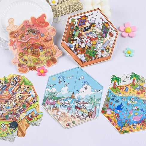 24 مجموعة ملصقات ثلاثية الأبعاد مشهد DIY تلصق الملصقات ثلاثية الأبعاد تصنع مشهد الغرفة المريح الخاص بك ، مشاهد ملصقات كرتون لطيفة لإصدار الإغاثة تمر الوقت in Kuwait