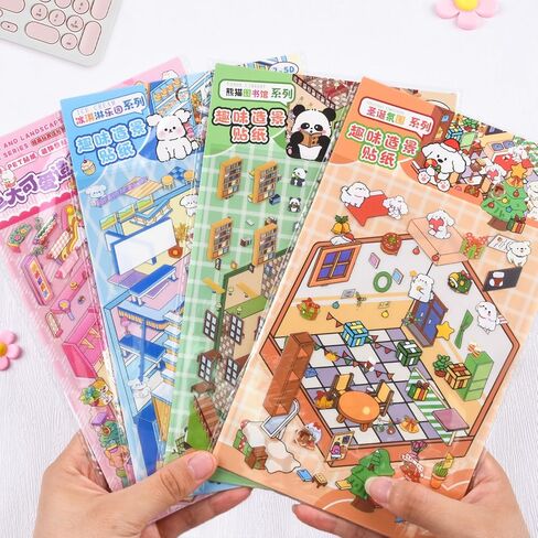 24 مجموعة ملصقات ثلاثية الأبعاد مشهد DIY تلصق الملصقات ثلاثية الأبعاد تصنع مشهد الغرفة المريح الخاص بك ، مشاهد ملصقات كرتون لطيفة لإصدار الإغاثة تمر الوقت in Kuwait