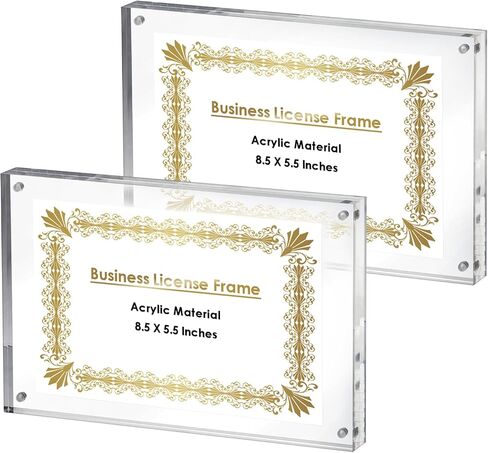 JUXYES Clear Acrylic Business License Frame Magnetic License Certificate Display Frame, Acrylic Sandwich Frames Frameless Panoramic Picture Frame Tabletop Magnetic Frames for Business License, 4x10 in Kuwait