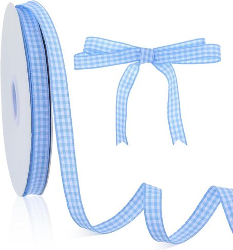 3/8 Inch×50Yard White and Blue Gingham Ribbon, Polyester Woven Edge Plaid Ribbon, Checkered Ribbons for Crafts Gift Wrapping Sewing Wedding Home Decoration in Saudi Arabia