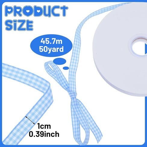 3/8 Inch×50Yard White and Blue Gingham Ribbon, Polyester Woven Edge Plaid Ribbon, Checkered Ribbons for Crafts Gift Wrapping Sewing Wedding Home Decoration in Saudi Arabia