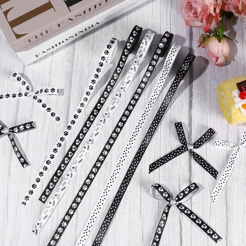 6 Rolls 30 Yards Paw Print Grosgrain Ribbon 3/8" Black White Dog Bone Paw Pattern Ribbon Puppy Dog Themed Craft Ribbon for Pet Party Decoration Gift Wrapping DIY Supplies in Saudi Arabia