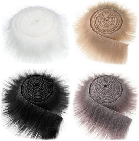 ARTIBETTER Faux Fur Trim Ribbon: 4PCS White Shaggy Fur Patches Fabric Trim Ribbon Brown Artificial Stripe for DIY Craft Costume Decoration Holiday Garlands Decor in Saudi Arabia
