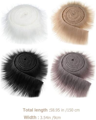 ARTIBETTER Faux Fur Trim Ribbon: 4PCS White Shaggy Fur Patches Fabric Trim Ribbon Brown Artificial Stripe for DIY Craft Costume Decoration Holiday Garlands Decor in Saudi Arabia