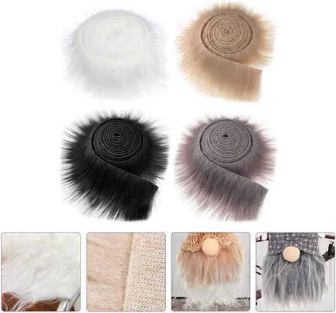 ARTIBETTER Faux Fur Trim Ribbon: 4PCS White Shaggy Fur Patches Fabric Trim Ribbon Brown Artificial Stripe for DIY Craft Costume Decoration Holiday Garlands Decor in Saudi Arabia