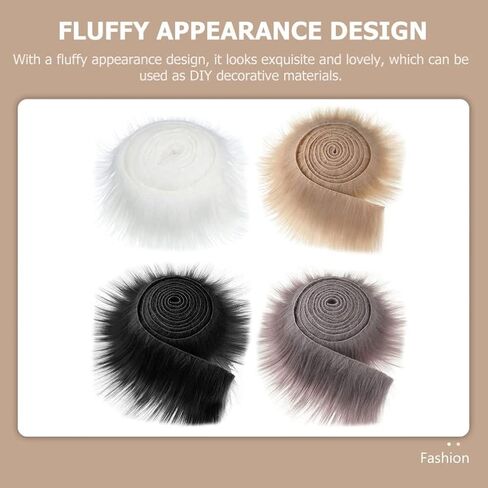 ARTIBETTER Faux Fur Trim Ribbon: 4PCS White Shaggy Fur Patches Fabric Trim Ribbon Brown Artificial Stripe for DIY Craft Costume Decoration Holiday Garlands Decor in Saudi Arabia