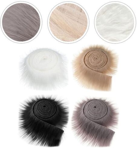ARTIBETTER Faux Fur Trim Ribbon: 4PCS White Shaggy Fur Patches Fabric Trim Ribbon Brown Artificial Stripe for DIY Craft Costume Decoration Holiday Garlands Decor in Saudi Arabia