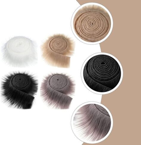 ARTIBETTER Faux Fur Trim Ribbon: 4PCS White Shaggy Fur Patches Fabric Trim Ribbon Brown Artificial Stripe for DIY Craft Costume Decoration Holiday Garlands Decor in Saudi Arabia
