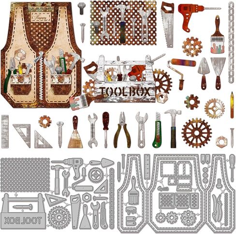 GLOBLELAND Tool Vest Cutting Dies for Card Making Repair Toolbox Die Cuts Gears Pegboard Metal Border Die Cut Dies Stencils for DIY Scrapbooking Embossing Photo Album Craft Decor in Saudi Arabia