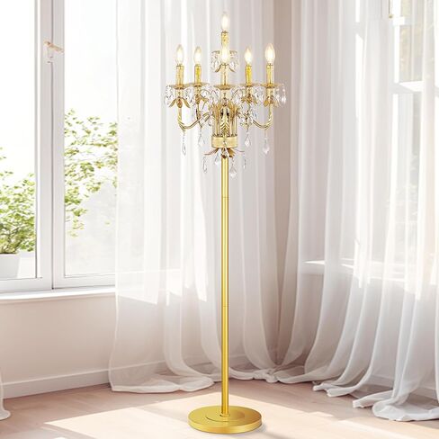 Wellmet Gold Floor Lamp for Living Room Corner, 6 Lights Farmhouse Standing Lamp, Tall Crystal Floor Lamp with Foot Switch for Office, Reading Room, Bedroom (E12 Base) in Kuwait