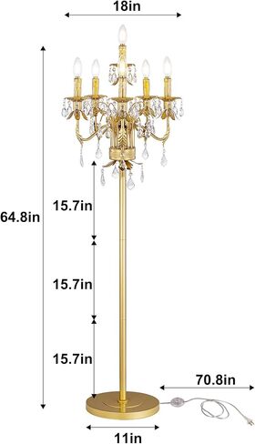 Wellmet Gold Floor Lamp for Living Room Corner, 6 Lights Farmhouse Standing Lamp, Tall Crystal Floor Lamp with Foot Switch for Office, Reading Room, Bedroom (E12 Base) in Kuwait