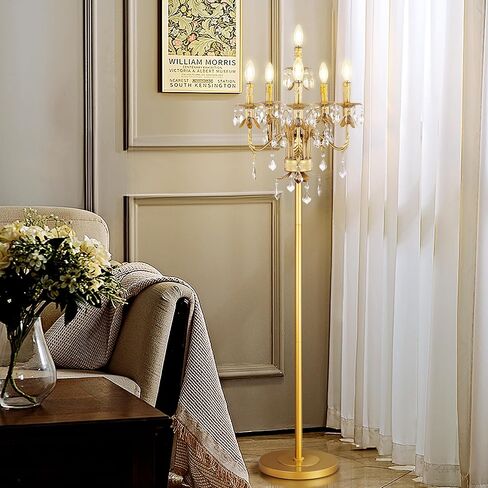 Wellmet Gold Floor Lamp for Living Room Corner, 6 Lights Farmhouse Standing Lamp, Tall Crystal Floor Lamp with Foot Switch for Office, Reading Room, Bedroom (E12 Base) in Kuwait
