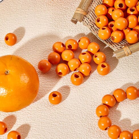 240pcs Wood Beads for Craft Wooden Beads Orange 15.5-16mm DIY Beads Color(6mmhole) in Kuwait