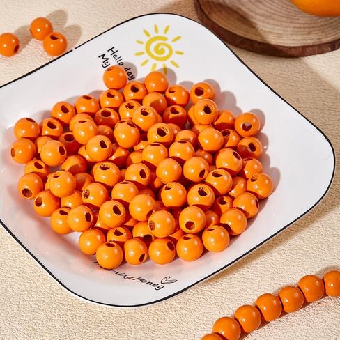 240pcs Wood Beads for Craft Wooden Beads Orange 15.5-16mm DIY Beads Color(6mmhole) in Kuwait