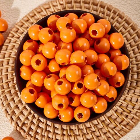 240pcs Wood Beads for Craft Wooden Beads Orange 15.5-16mm DIY Beads Color(6mmhole) in Kuwait