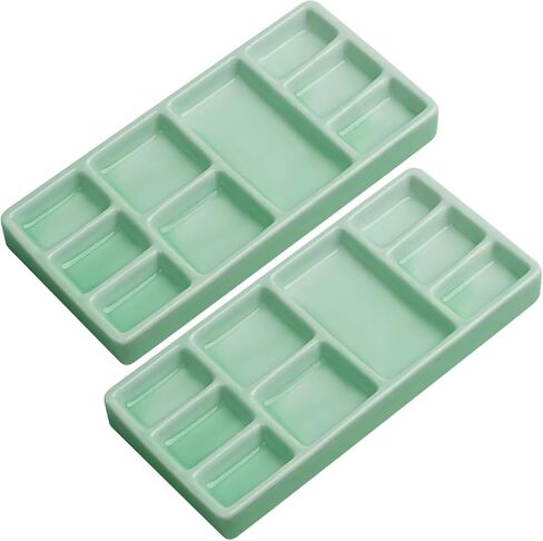 Set Of 2 Green Porcelain Ceramic Mixing Trays For Watercolor, 7 In Palette With Grid Compartments For Easy Color Separation in Saudi Arabia