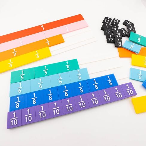 Rainbow Fraction Tiles, Montessori Math Materials, Fraction Manipulatives, Unit Fraction, Fraction Bars Math Manipulatives, Fraction Games, Homeschool Supplies (Set of 53) in Saudi Arabia