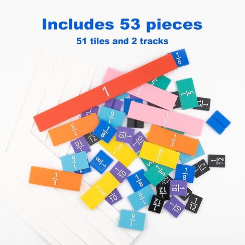 Rainbow Fraction Tiles, Montessori Math Materials, Fraction Manipulatives, Unit Fraction, Fraction Bars Math Manipulatives, Fraction Games, Homeschool Supplies (Set of 53) in Saudi Arabia