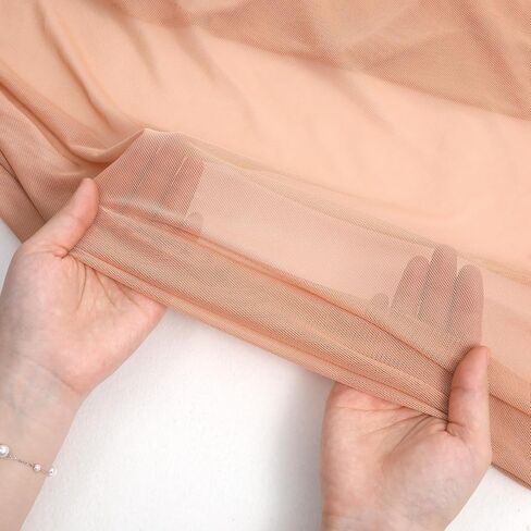 4-Way Stretch Mesh Fabric Polyester Spandex Power Mesh 60 Inch by 1 Yards Lightweight Sheer Fabric Ideal for Swimwear, Sportswear, Dance, and Lining (Dark Nude) in Kuwait