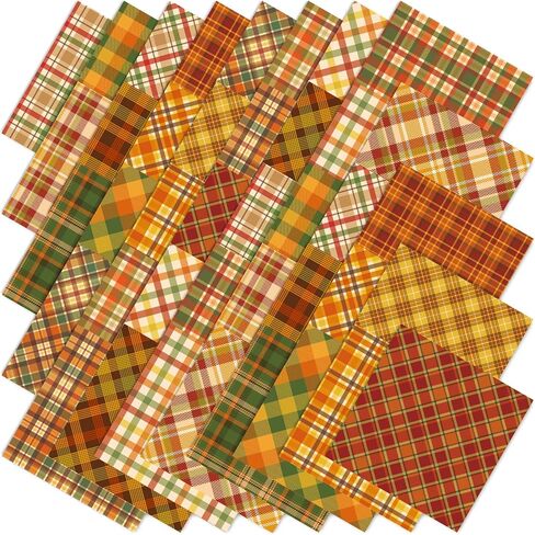 40Pcs Fall Fabric Squares Orange Yellow Green Plaid Cotton Fabric Bundles Small Checkered Sewing Fabrics for Autumn Thanksgiving DIY Crafts, 10 x 10 Inch in Saudi Arabia
