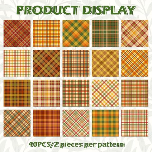 40Pcs Fall Fabric Squares Orange Yellow Green Plaid Cotton Fabric Bundles Small Checkered Sewing Fabrics for Autumn Thanksgiving DIY Crafts, 10 x 10 Inch in Saudi Arabia