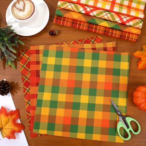 40Pcs Fall Fabric Squares Orange Yellow Green Plaid Cotton Fabric Bundles Small Checkered Sewing Fabrics for Autumn Thanksgiving DIY Crafts, 10 x 10 Inch in Saudi Arabia