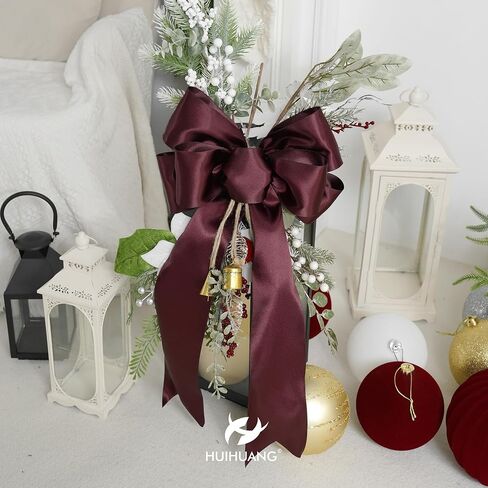 Huihuang White Satin Wired Ribbon 4 بوصة شريط عيد ميلاد أبيض عريض لزخارف الأشجار ، أكاليل الزهور ، أقواس كبيرة ، إكليل ، غلاف الهدايا ، مصنوعات منزلية- مستمر 10 ياردات in Kuwait