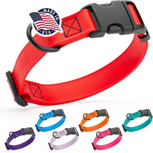 Dogline Biothane Waterproof Dog Collar with Quick Release Buckle Strong Coated Nylon Webbing with Odor- Proof for Easy Care Easy to Clean Fits Small Medium or Large Dogs, Red 3/4" W 12-19" L in Saudi Arabia