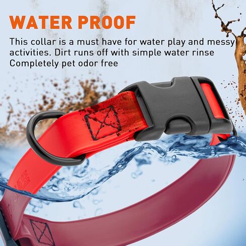 Dogline Biothane Waterproof Dog Collar with Quick Release Buckle Strong Coated Nylon Webbing with Odor- Proof for Easy Care Easy to Clean Fits Small Medium or Large Dogs, Red 3/4" W 12-19" L in Saudi Arabia