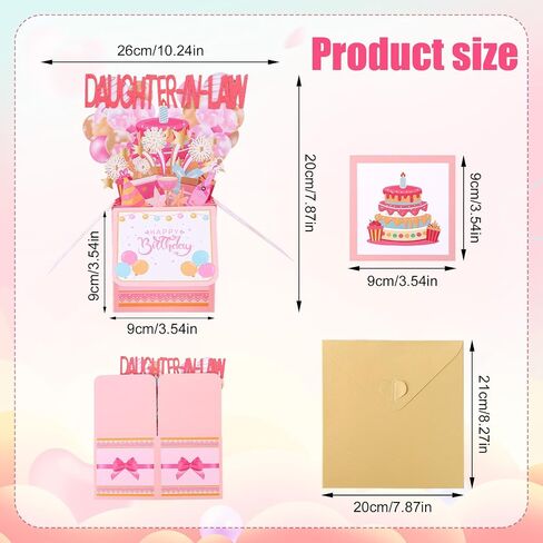 Happy Birthday Pop up Card, Pink Girly 3D Birthday Gift Box Balloon Star Firework Pop up Gift Box with Envelope Greeting Card for Daughter-in-Law in Saudi Arabia