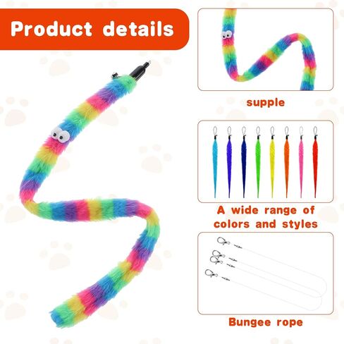 لعبة Cat Worm Toy ، 12 PCS Cat Wand Toy Accessories بما في ذلك مجموعة Worm & Snake Endills ، سلسلة بديلة 2pcs لألعاب القطط الصيد ، وملحقات ألعاب الريش المتنوعة للقطط الداخلية القطة in Kuwait