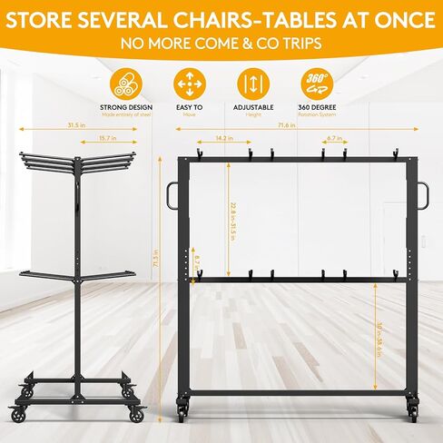 رف كرسي قابل للطي مع غطاء الغبار ، عجلات قابلة للقفل وعربة تخزين الوقوف ، 1200 رطل لـ 84 كرسي/12 طاولًا ، حامل كرسي كبير ، أسود غير لامع in Kuwait