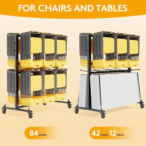 رف كرسي قابل للطي مع غطاء الغبار ، عجلات قابلة للقفل وعربة تخزين الوقوف ، 1200 رطل لـ 84 كرسي/12 طاولًا ، حامل كرسي كبير ، أسود غير لامع in Kuwait