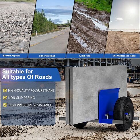 Moving Adjustable Dolly, 2 × 10" Heavy Duty Solid Rubber Tires Wheels 1000LBS Load Capacity for Panel/Slab/Plywood/Door/Granite/Drywall Material Handling and More - Black in Saudi Arabia