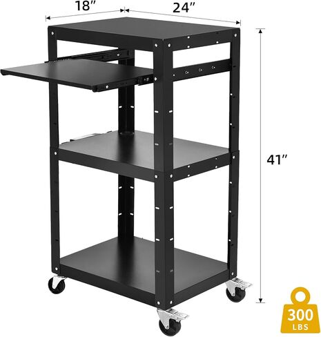 DWVO AV Presentation Cart Stand with Locking Cabinet, Steel Rolling Metal Cart on Wheels with Keyboard Tray & 16.4ft Cord for Video Projector, TV, Laptop Computers, Printers, Black in Saudi Arabia