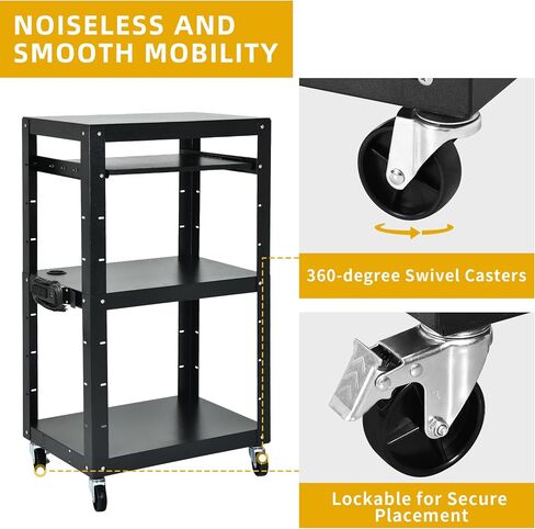 DWVO AV Presentation Cart Stand with Locking Cabinet, Steel Rolling Metal Cart on Wheels with Keyboard Tray & 16.4ft Cord for Video Projector, TV, Laptop Computers, Printers, Black in Saudi Arabia