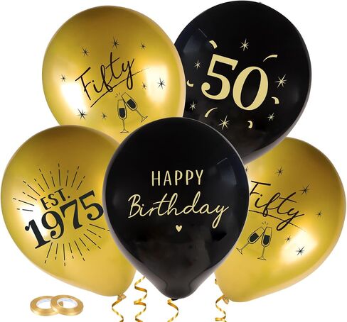 24pcs عيد ميلاد 50 بالونات زخارف للرجال نساء 50 بالونات أسود وذهب سعيد زخارف عيد ميلاد 50 in Saudi Arabia
