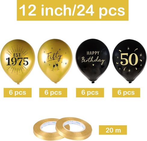 24pcs عيد ميلاد 50 بالونات زخارف للرجال نساء 50 بالونات أسود وذهب سعيد زخارف عيد ميلاد 50 in Saudi Arabia