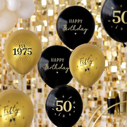 24pcs عيد ميلاد 50 بالونات زخارف للرجال نساء 50 بالونات أسود وذهب سعيد زخارف عيد ميلاد 50 in Saudi Arabia