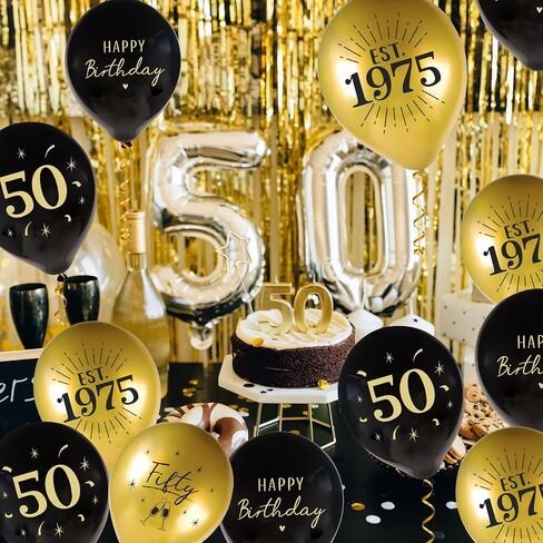 24pcs عيد ميلاد 50 بالونات زخارف للرجال نساء 50 بالونات أسود وذهب سعيد زخارف عيد ميلاد 50 in Saudi Arabia