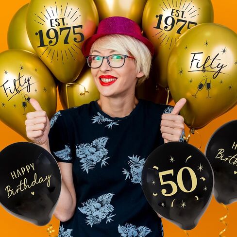 24pcs عيد ميلاد 50 بالونات زخارف للرجال نساء 50 بالونات أسود وذهب سعيد زخارف عيد ميلاد 50 in Saudi Arabia