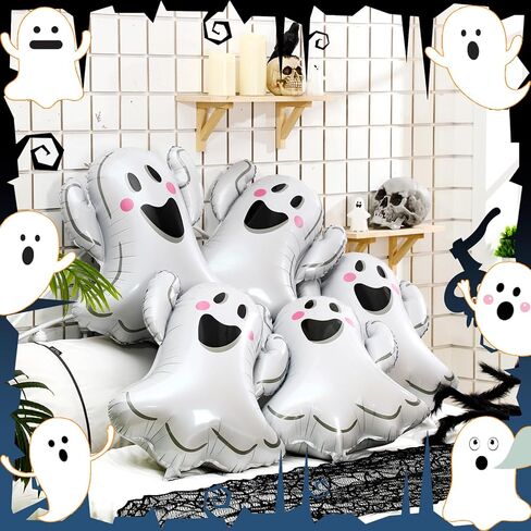12pcs 30 Inch Halloween Ghost Balloons White Ghost Shaped Foil Balloon for Halloween Spooky Themed Birthday Baby Shower Wedding Party Decor Supplies in Saudi Arabia