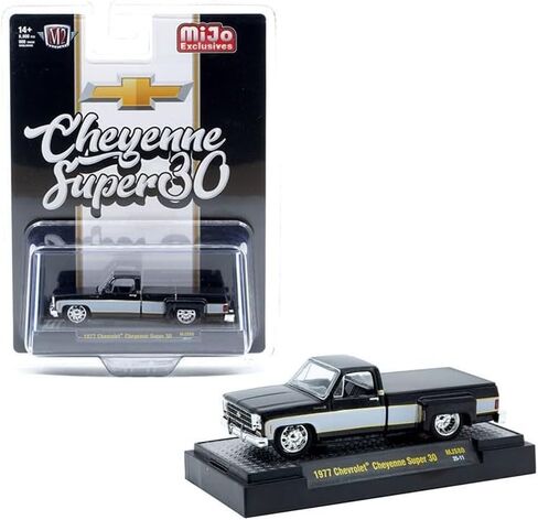 Diecast Model Car متوافق مع آلات M2 1:64 1977 Chevrolet Cheyenne Super 30 Pickup Truck Black and White Two Limited Edition 31500-MJS80 in Saudi Arabia