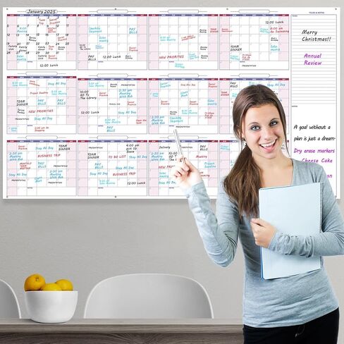 تقويم كبير للمحو الجاف للجدار ، 34 "× 60" ، اللوحة البيضاء الكبيرة للمكتب والمدرسة والمدرسة ، لوحة بيضاء قابلة للمحو ، مخطط أبيض غير مؤرخ شهري جامبو شهري in Kuwait