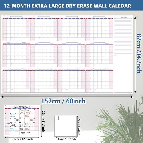تقويم كبير للمحو الجاف للجدار ، 34 "× 60" ، اللوحة البيضاء الكبيرة للمكتب والمدرسة والمدرسة ، لوحة بيضاء قابلة للمحو ، مخطط أبيض غير مؤرخ شهري جامبو شهري in Kuwait