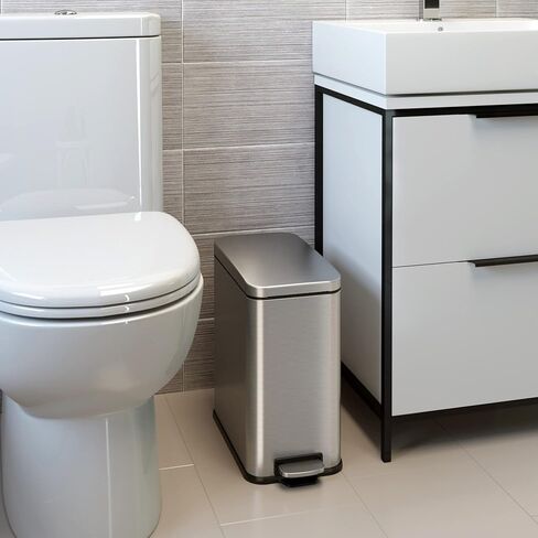 iTouchless 3 Gallon Small Wastebasket for Bathroom with Lid, Deodorizer, Soft-Step Stainless Steel Slim Garbage Bin, 11.5L Matte Grey Small Trash Can, Step Pedal, Modern Industrial Decor for Restroom in Saudi Arabia