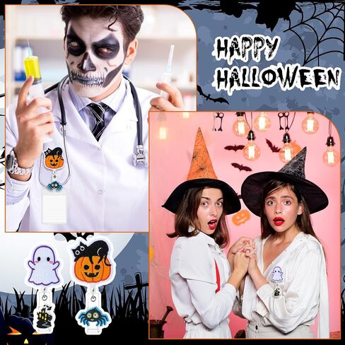 Geyoga 6 Pcs Holiday Badge Reels Retractable Name Card Halloween Thanksgiving Fall Christmas Cute Badge Holder Funny Badge Reels with Alligator Clip for Nurse Doctor Office Employee Gifts in Saudi Arabia